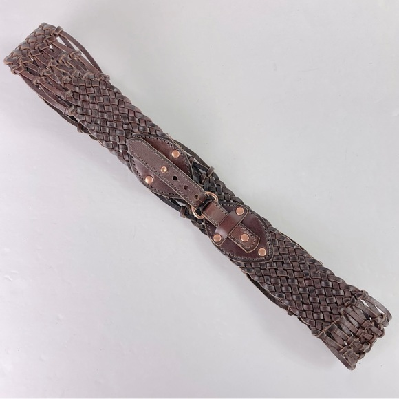 unbranded Accessories - Brown‎ Boho Braided Leather Wide Belt with Rose Gold